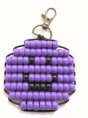 Handmade Pony Bead Smiley Face Keychain Bag Charm |